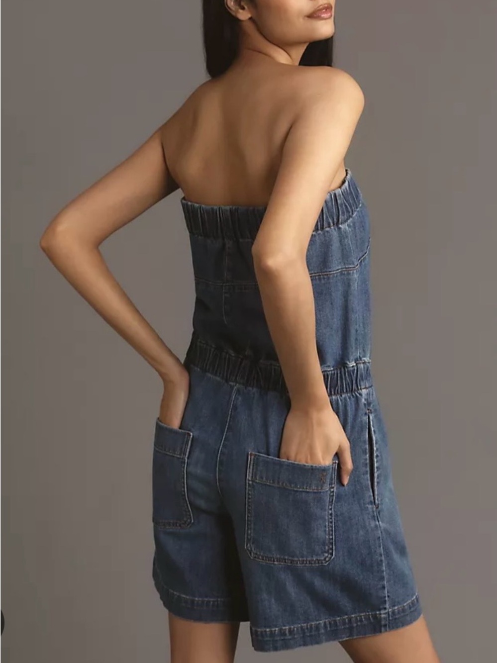 Anthropologie Pilcro Strapless Denim Romper Medium Blue Wash Cotton M Boho - Picture 2 of 15